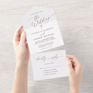 Romantic Maroon Burgundy Minimalist Wedding All In One Invitation
