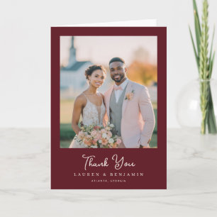 Romantic Maroon Elegant Photo Thank You Card