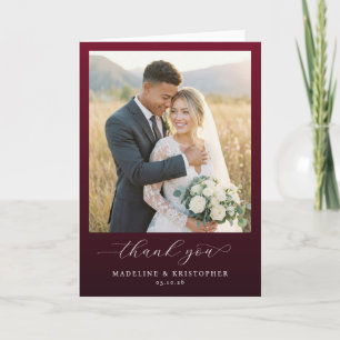 Romantic Maroon Elegant Photo Thank You Card