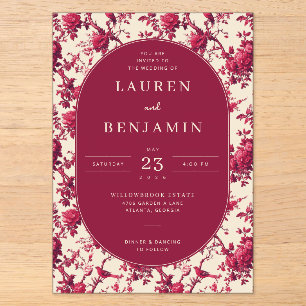 Romantic Maroon Floral Acrylic Invitations