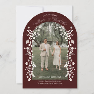 Romantic Maroon Floral Arch Save the Date Invitation