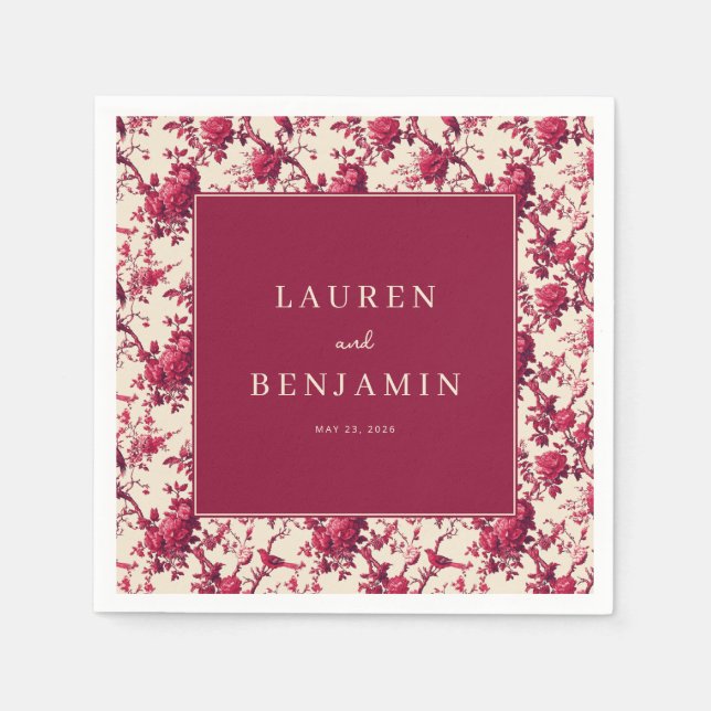 Romantic Maroon Floral Roses Napkin (Front)