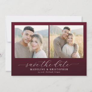 Romantic Maroon Modern Photo Collage Save The Date