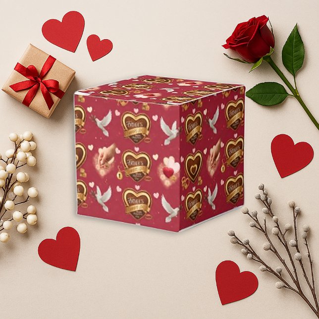 Romantic Maroon Pattern Doves Hearts Emblem Favour Box (Creator Uploaded)