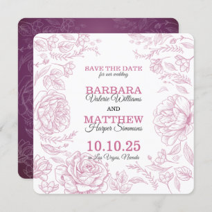 Romantic Maroon & White Save The Date Card