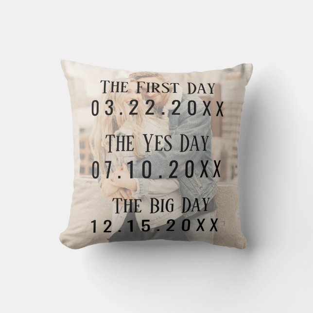 Romantic Married Couple Dates Picture Typography Cushion (Front)