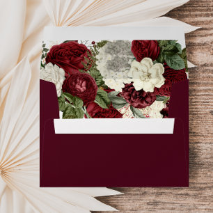 Romantic Marsala Burgundy Red Floral Wedding Envelope