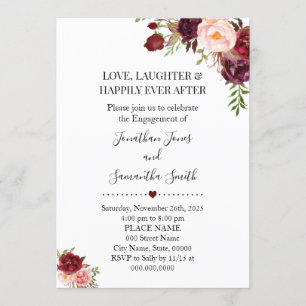 Romantic Marsala flor boho chic engagement Invitation