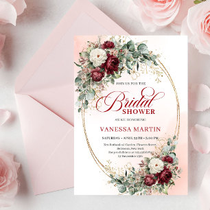 Romantic Marsala Floral Gold Bridal Shower Invite