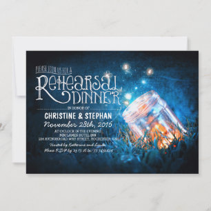 Romantic mason jar & fireflies rehearsal dinner invitation