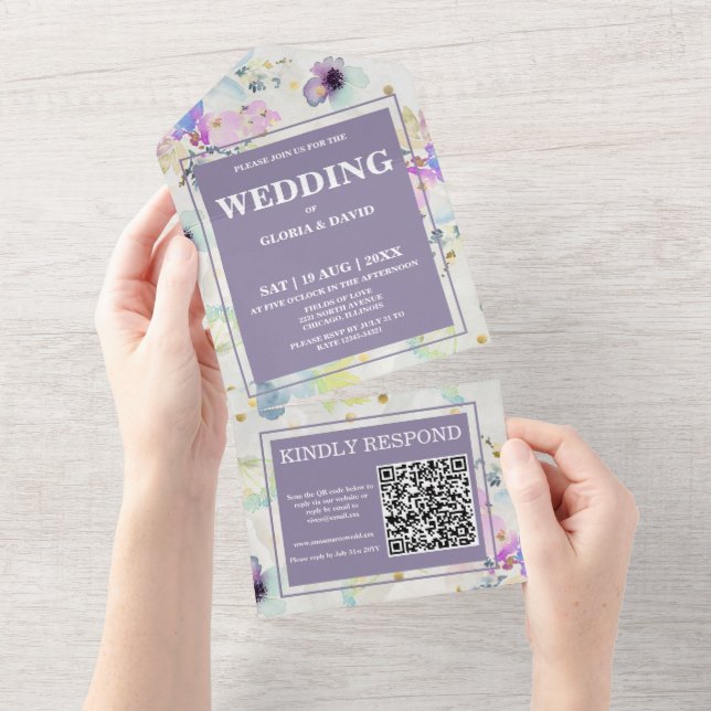 Romantic Mauve Floral QR Code All In One Invitation (Tearaway)