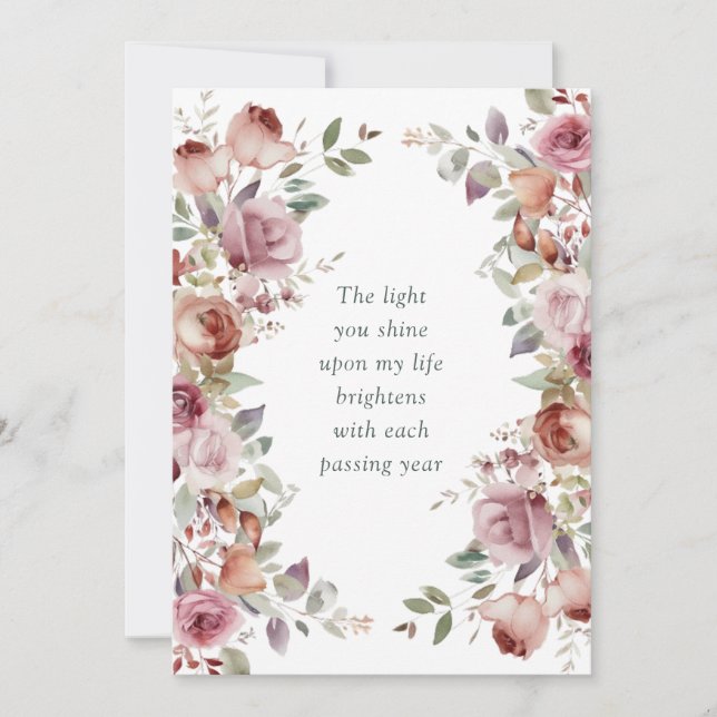 Romantic Mauve Floral Valentine's Day  Holiday Card (Front)