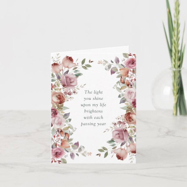 Romantic Mauve Floral Wedding Anniversary Card (Front)
