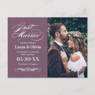 Romantic Mauve Just Married Photo Announcement Postcard