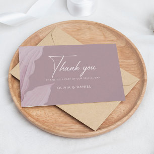 Romantic Mauve Leaf Minimal Wedding  Thank You Card