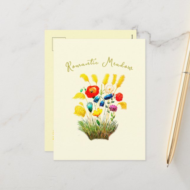 Romantic Meadow – Elegant Floral Birthday Touch Holiday Postcard (Front/Back In Situ)