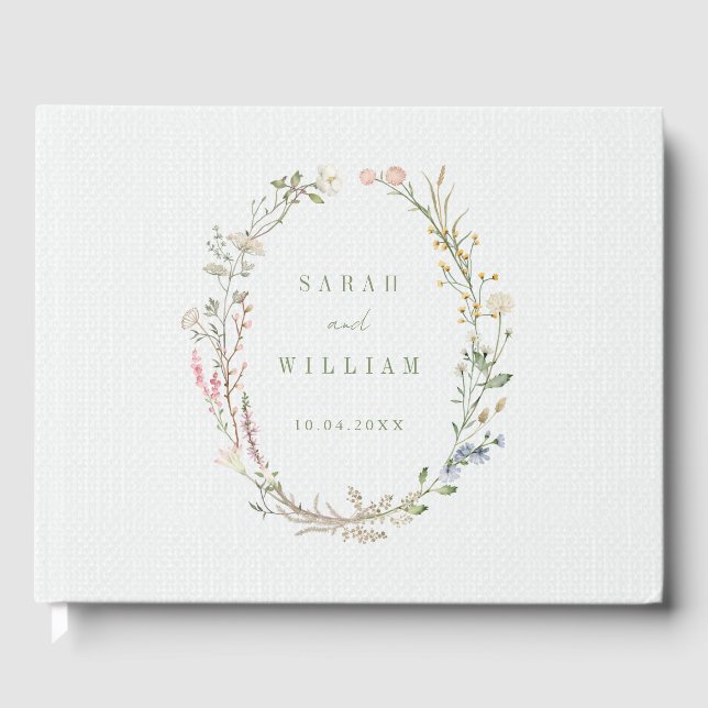 Romantic meadow flowers Wedding Guest Book (Front)