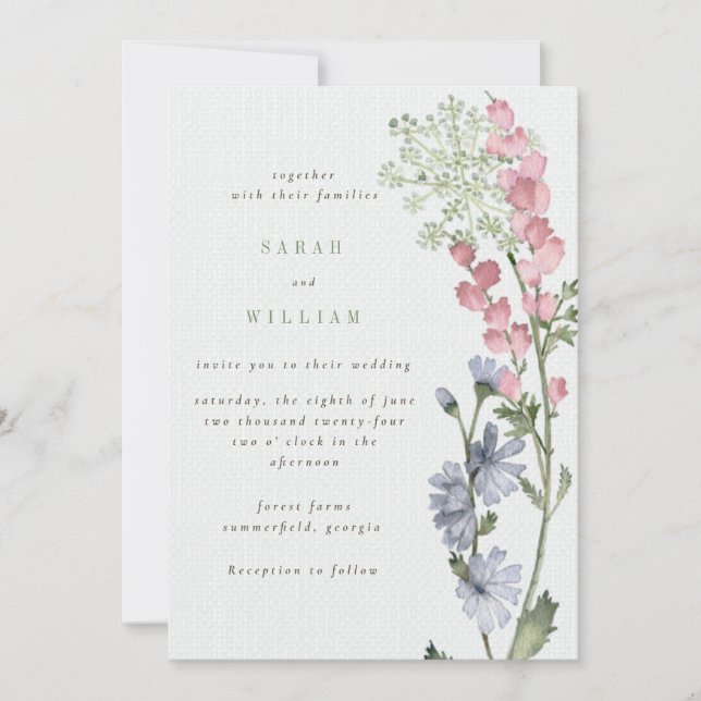Romantic meadow flowers Wedding Invitation (Front)