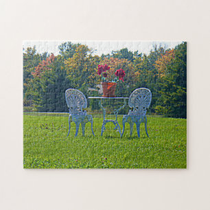 Romantic Meadow of Love Garden Table Flowers Jigsaw Puzzle
