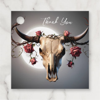 Romantic Mediaval Floral Cow Skull Wedding Favour Tags
