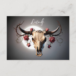 Romantic Mediaval Floral Cow Skull Wedding QR code Enclosure Card