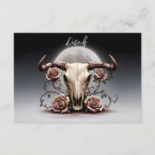 Romantic Mediaval Floral Cow Skull Wedding QR code Enclosure Card