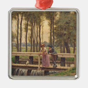 Romantic Meeting Place (by Edmund Blair Leighton) Metal Tree Decoration