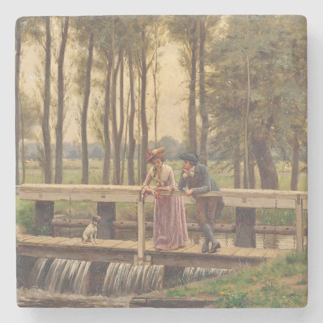 Romantic Meeting Place (by Edmund Blair Leighton) Stone Coaster (Front)