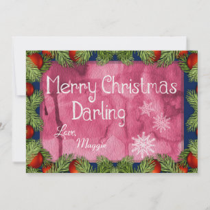 Romantic Merry Christmas Darling Watercolor Holiday Card