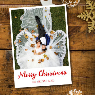 Romantic Merry Christmas Newlywed Photo Rich Red Holiday Card