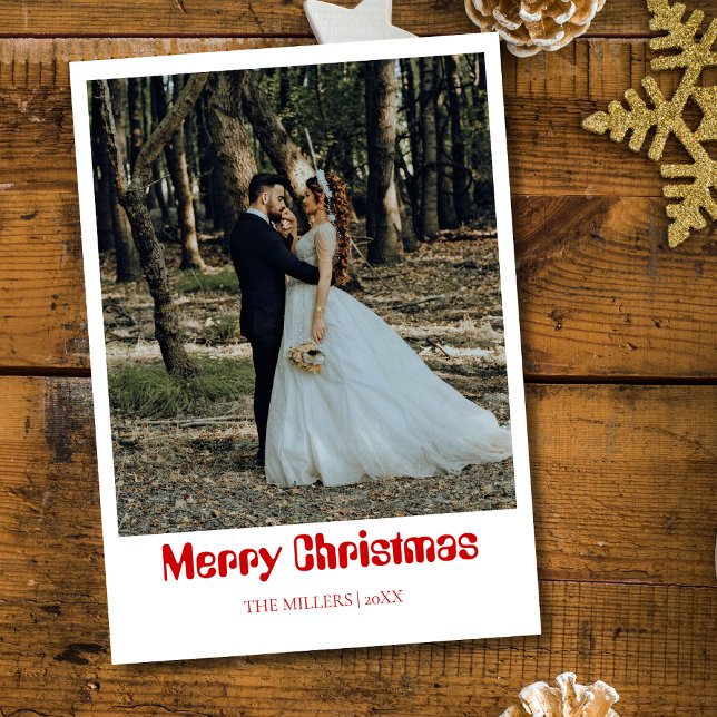 Romantic Merry Christmas Newlywed Photo Rich Red Holiday Card (Creator Uploaded)