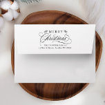 Romantic Merry Christmas Return Address  Envelope<br><div class="desc">This Christmas envelope featuring elegant and romantic swirly calligraphy lettering with pinecone twigs and pre-printed return address. For more advanced customisation of this design,  please click the BLUE DESIGN TOOL BUTTON above!</div>