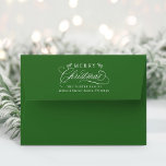 Romantic Merry Christmas Return Address Green Envelope<br><div class="desc">This Christmas envelope featuring elegant and romantic swirly calligraphy lettering with pinecone twigs and pre-printed return address. For more advanced customisation of this design,  please click the BLUE DESIGN TOOL BUTTON above!</div>