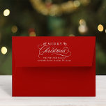 Romantic Merry Christmas Return Address Red Envelope<br><div class="desc">This Christmas envelope featuring elegant and romantic swirly calligraphy lettering with pinecone twigs and pre-printed return address. For more advanced customisation of this design,  please click the BLUE DESIGN TOOL BUTTON above!</div>