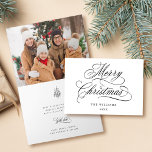 Romantic Merry Christmas Script Photo Folded Holiday Card<br><div class="desc">This Christmas photo folded card features elegant and romantic swirly calligraphy lettering with a winter holly berry bouquet and a photo inside. For more advanced customisation of this design,  please click the BLUE DESIGN TOOL BUTTON above!</div>