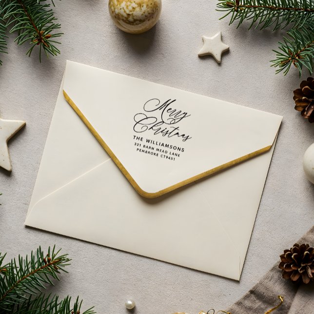 Romantic Merry Christmas Script Return Address Rubber Stamp (Creator Uploaded)