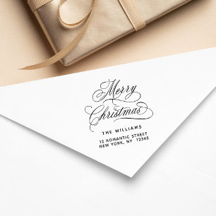 Romantic Merry Christmas Script Return Address Rubber Stamp