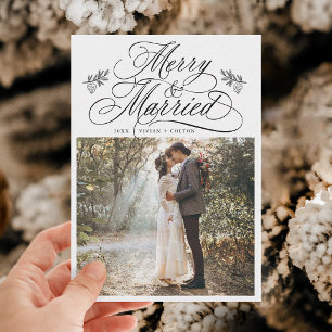 Romantic Merry & Married First Christmas Photo Holiday Card