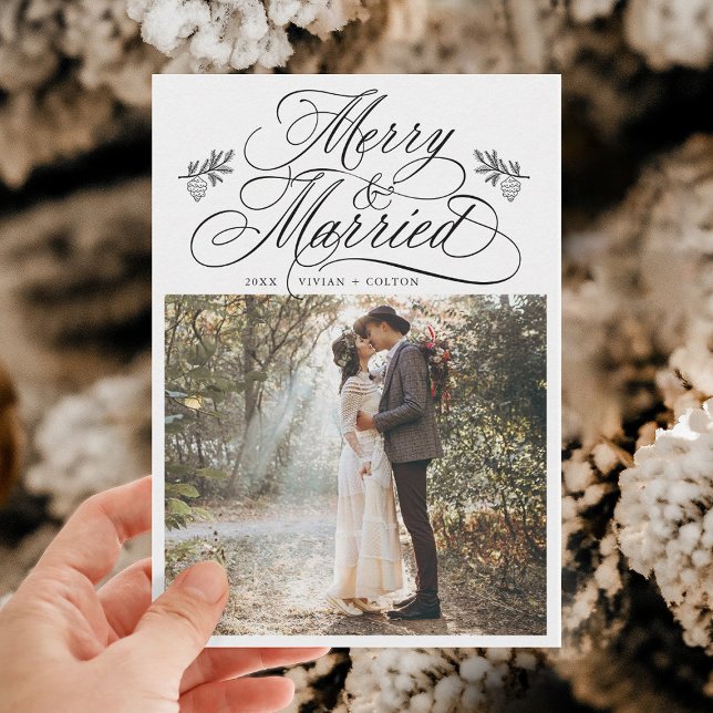 Romantic Merry & Married First Christmas Photo Holiday Card (Creator Uploaded)