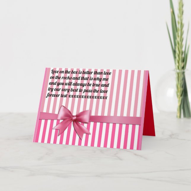 Romantic message poem on pink box with bows card (Front)
