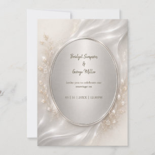 Romantic metallic Silver Oval Wedding Botanicals Invitation