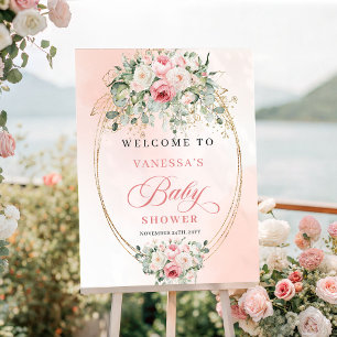 Romantic Minimalist Blush Floral Baby Shower Welco Poster