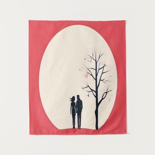 Romantic Minimalist Couple Art Tapestry (Front)