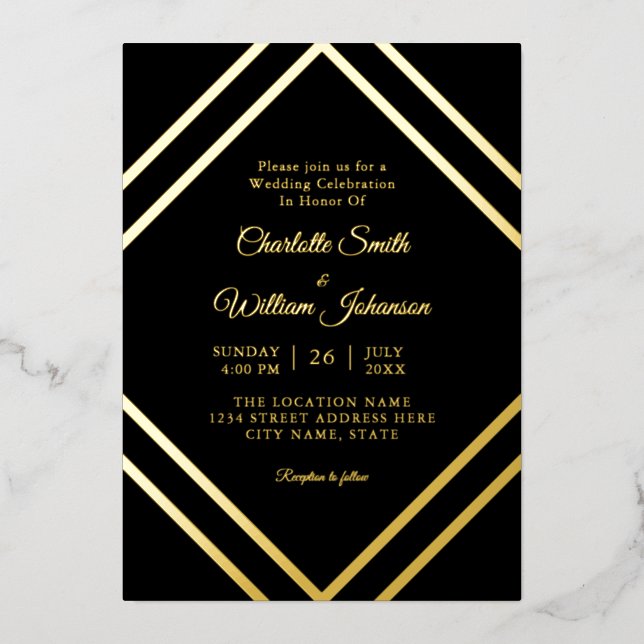 Romantic Minimalist Elegant Simple Black Gold (Front)