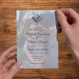 Romantic Minimalist Faded Photo Boho Wedding Invitation