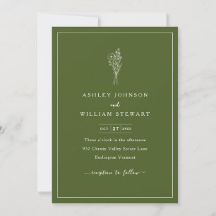 Romantic Minimalist Floral Moss Green Wedding Invitation