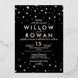 Romantic Minimalist Gold & Black Foil Invitation
