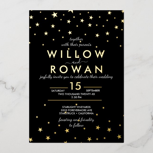 Romantic Minimalist Gold & Black Foil Invitation (Front)