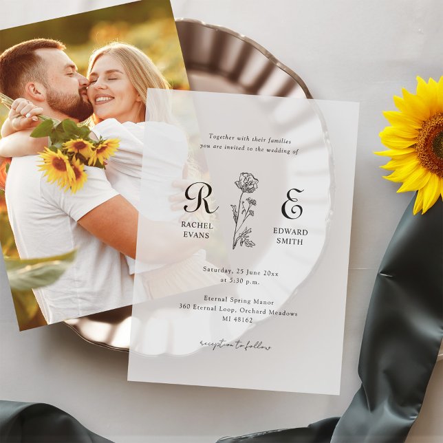 Romantic Minimalist Monogram Wedding Vellum Invitations (Creator Uploaded)