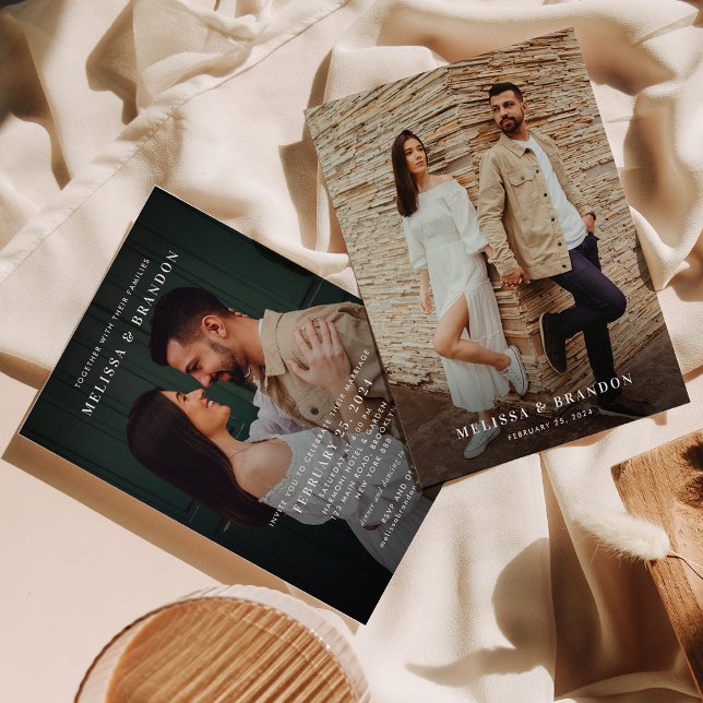 Romantic Minimalist Overlay Text 2 Photo Wedding  Invitation (Creator Uploaded)